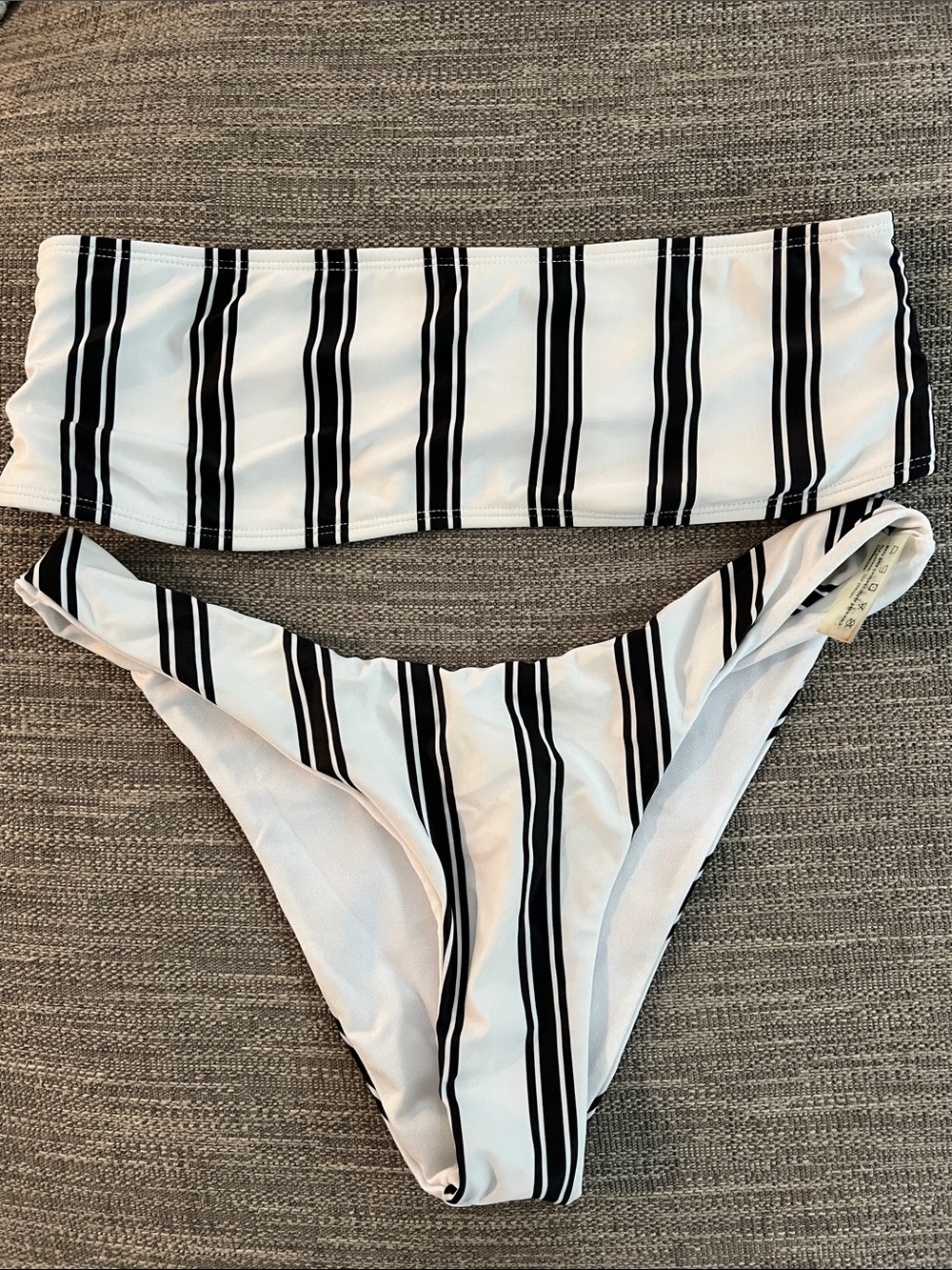 Zaful Navy and White Striped Bandeau Bikini Set